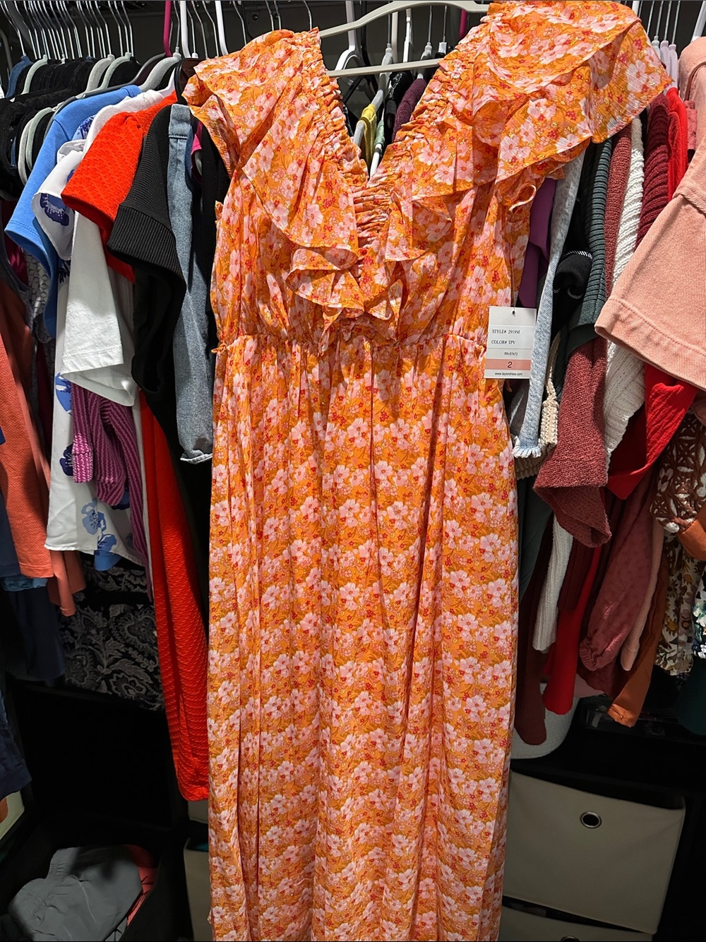 Taylor Orange Floral Ruffle Maxi Dress